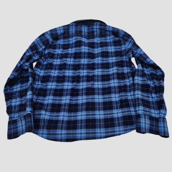 Untuckit Noland Flannel Navy Plaid Casual Button Up Denim Collar Pocket L - Picture 2 of 5